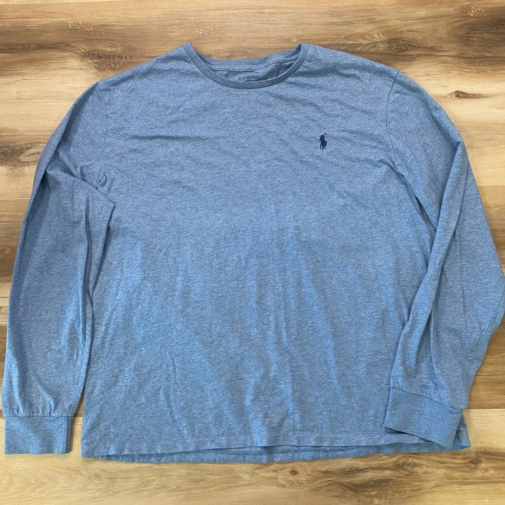 Polo Ralph Lauren Long Sleeve Shirt XL Blue Heather Cotton Crew Neck Tee